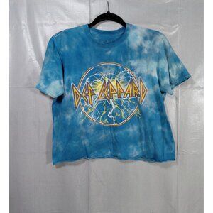Def Leppard Tie Dye Crop Top Large Short Sleeve Blue Rock Band Punk Band Tee